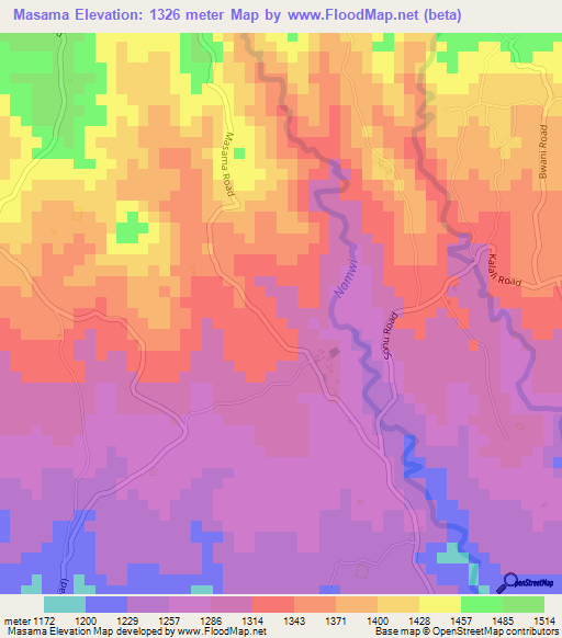 Masama,Tanzania Elevation Map