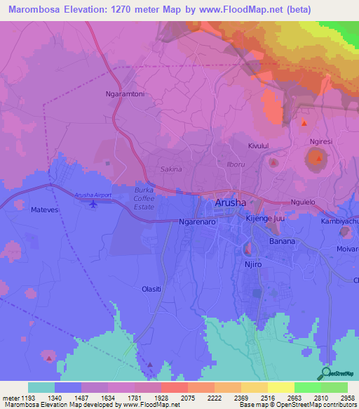 Marombosa,Tanzania Elevation Map