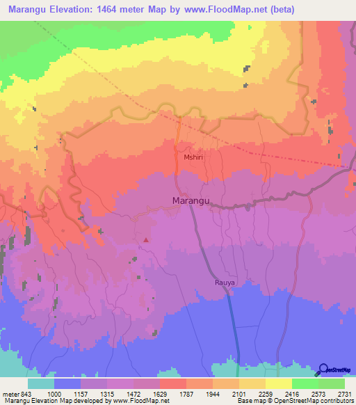 Marangu,Tanzania Elevation Map