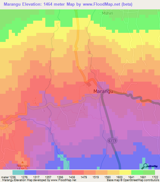 Marangu,Tanzania Elevation Map