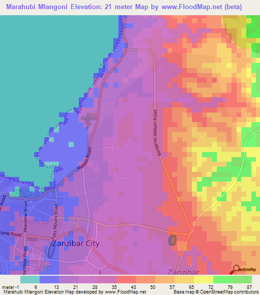 Marahubi Mlangoni,Tanzania Elevation Map