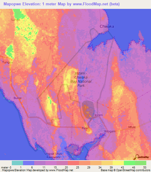 Mapopwe,Tanzania Elevation Map