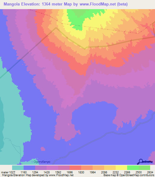 Mangola,Tanzania Elevation Map