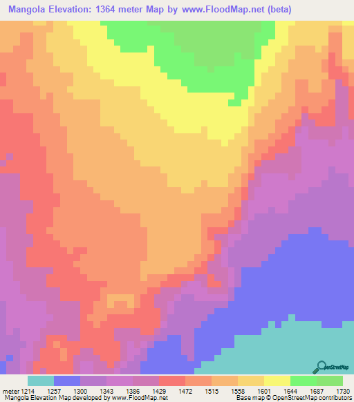 Mangola,Tanzania Elevation Map