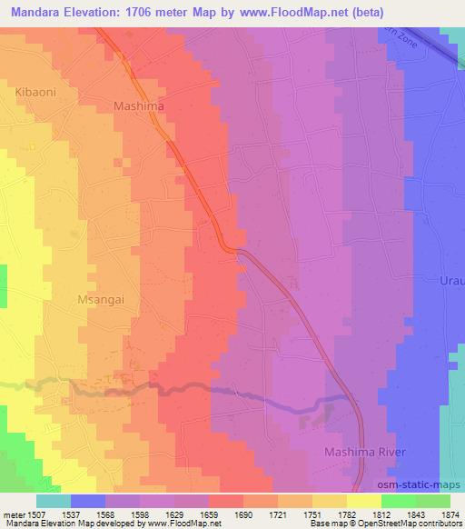 Mandara,Tanzania Elevation Map