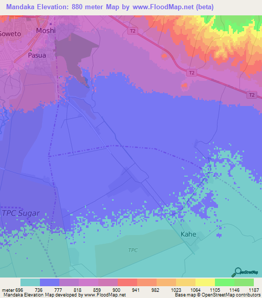 Mandaka,Tanzania Elevation Map