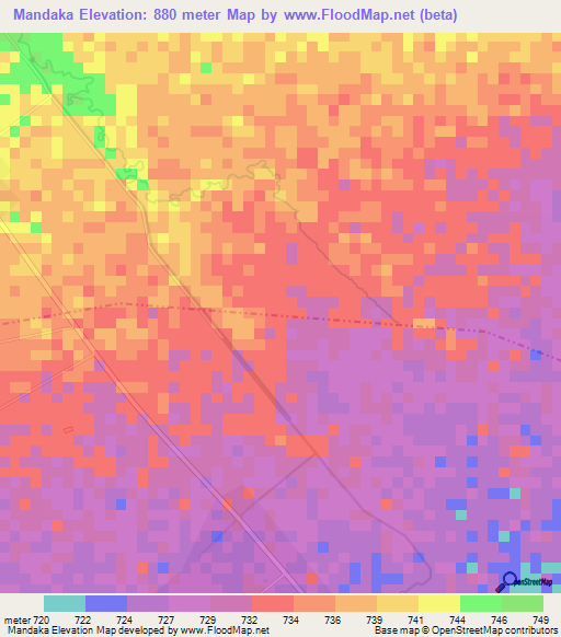 Mandaka,Tanzania Elevation Map