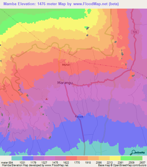 Mamba,Tanzania Elevation Map