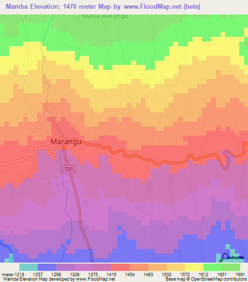 Mamba,Tanzania Elevation Map