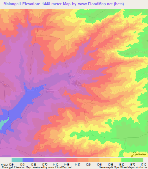 Malangali,Tanzania Elevation Map