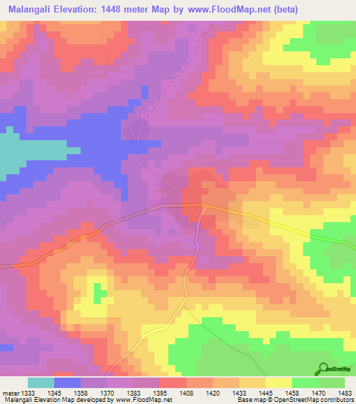 Malangali,Tanzania Elevation Map