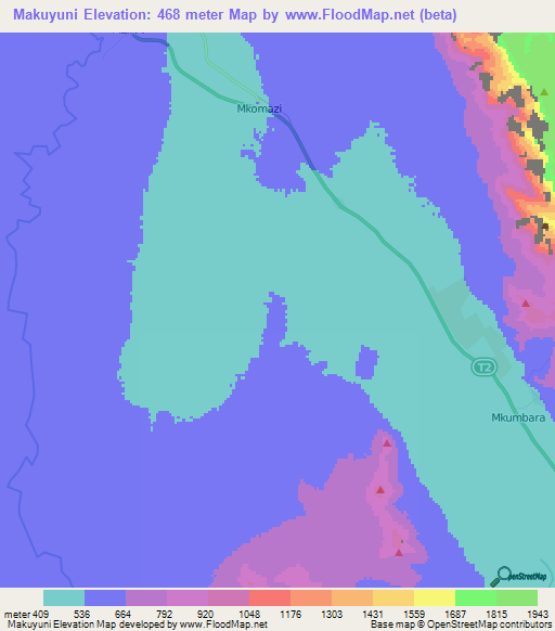 Makuyuni,Tanzania Elevation Map