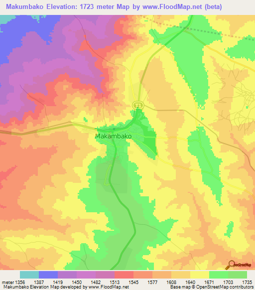 Makumbako,Tanzania Elevation Map