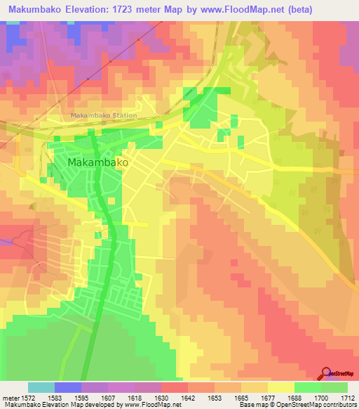 Makumbako,Tanzania Elevation Map