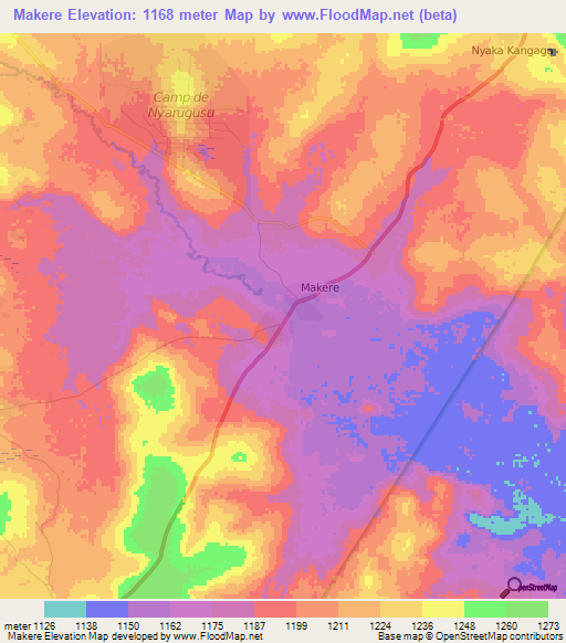 Makere,Tanzania Elevation Map