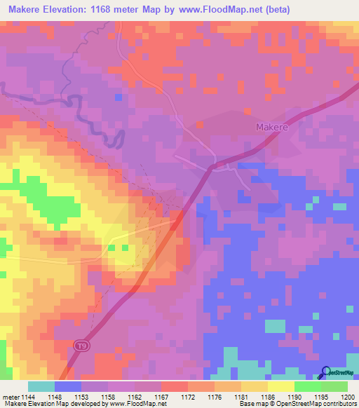 Makere,Tanzania Elevation Map