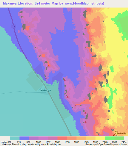 Makanya,Tanzania Elevation Map