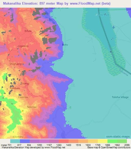 Makanalika,Tanzania Elevation Map