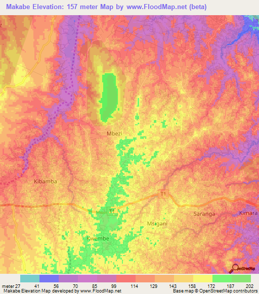 Makabe,Tanzania Elevation Map