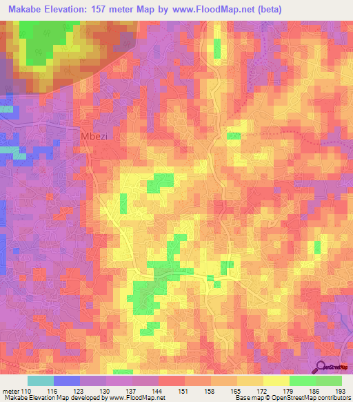 Makabe,Tanzania Elevation Map