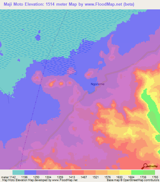 Maji Moto,Tanzania Elevation Map