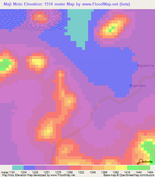 Maji Moto,Tanzania Elevation Map