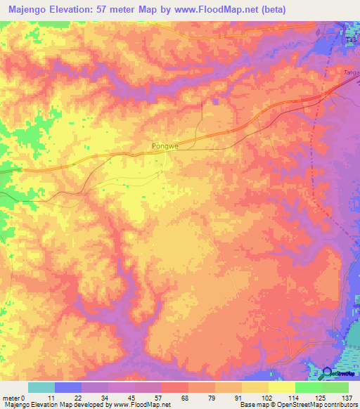 Majengo,Tanzania Elevation Map