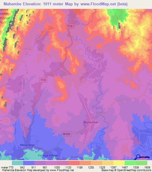 Mahembe,Tanzania Elevation Map