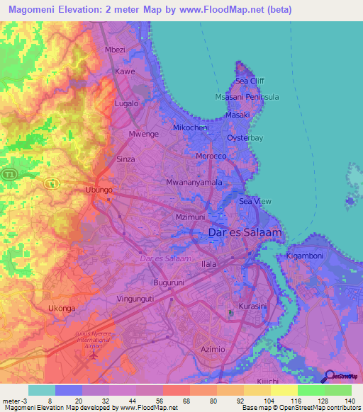 Magomeni,Tanzania Elevation Map