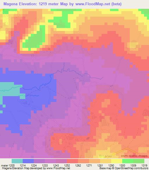 Magena,Tanzania Elevation Map