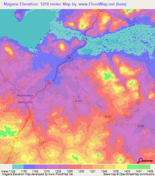 Magana,Tanzania Elevation Map