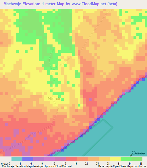 Machwaje,Tanzania Elevation Map