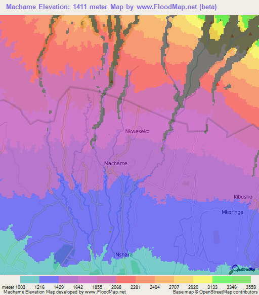 Machame,Tanzania Elevation Map