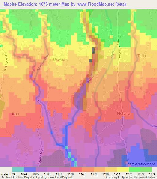 Mabire,Tanzania Elevation Map