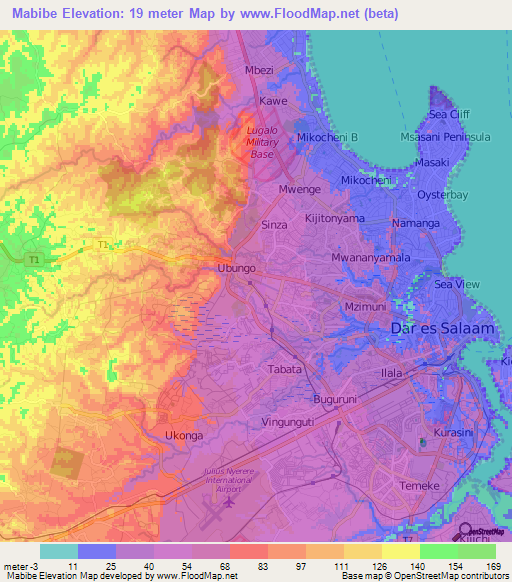 Mabibe,Tanzania Elevation Map