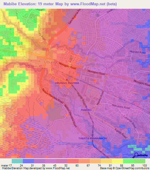 Mabibe,Tanzania Elevation Map