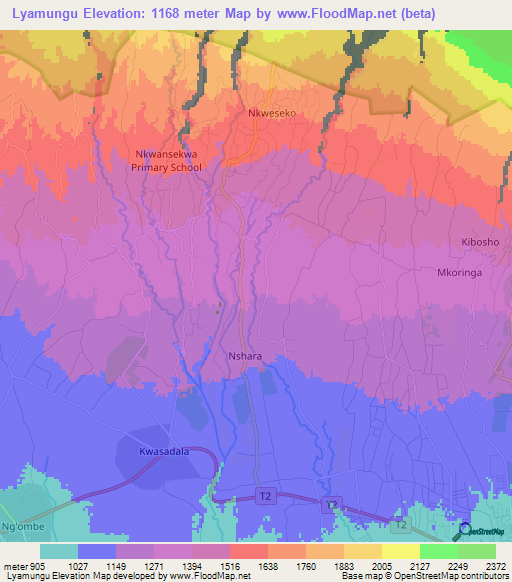 Lyamungu,Tanzania Elevation Map