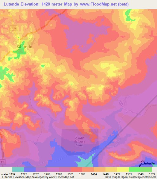 Lutende,Tanzania Elevation Map