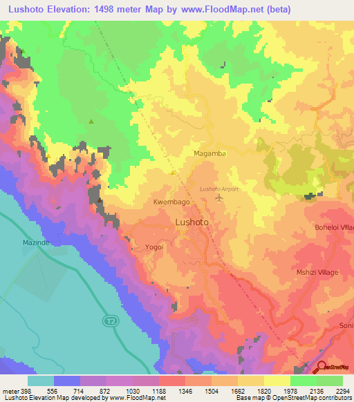 Lushoto,Tanzania Elevation Map