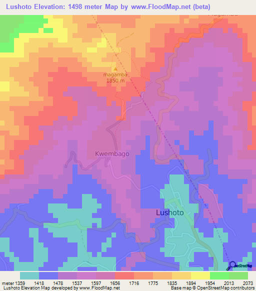 Lushoto,Tanzania Elevation Map