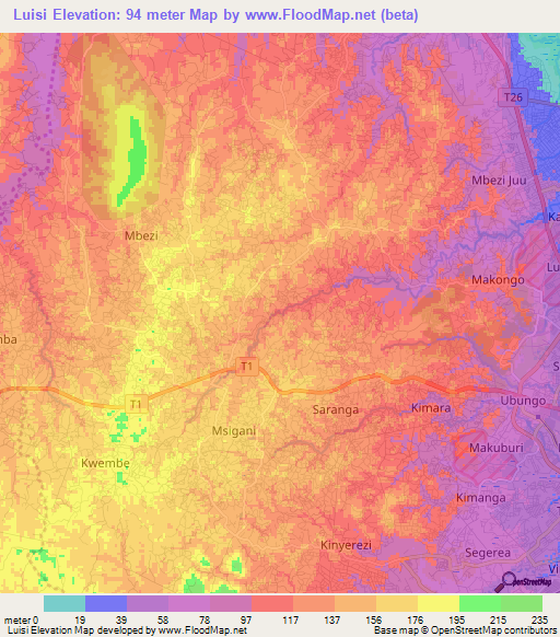 Luisi,Tanzania Elevation Map