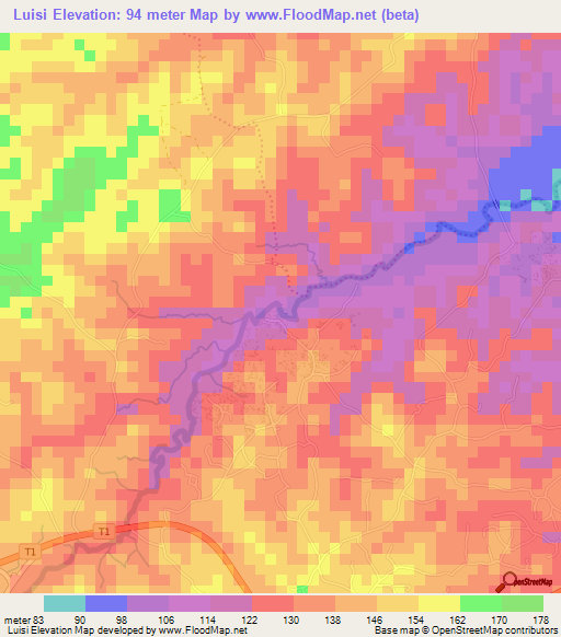 Luisi,Tanzania Elevation Map