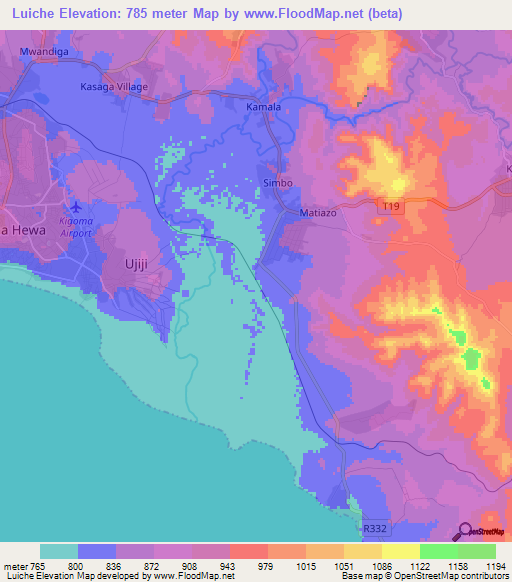 Luiche,Tanzania Elevation Map