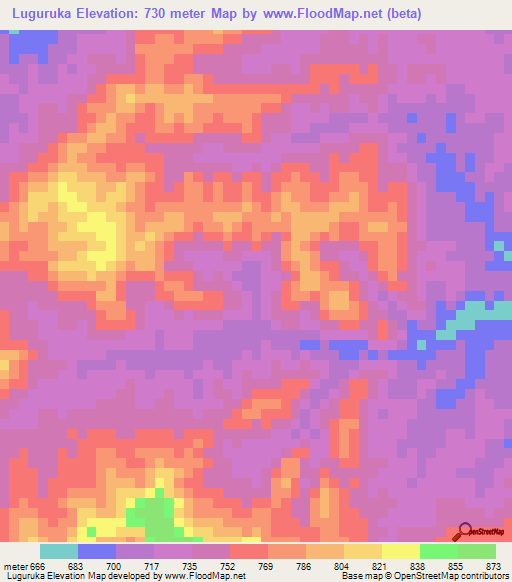 Luguruka,Tanzania Elevation Map