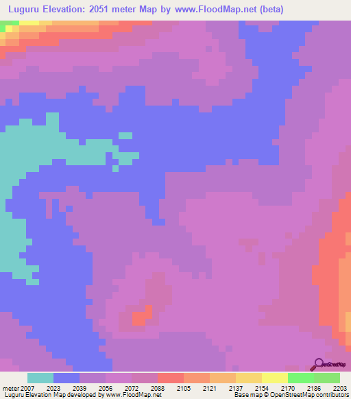 Luguru,Tanzania Elevation Map