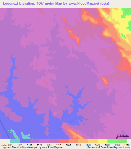 Lugonezi,Tanzania Elevation Map