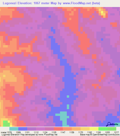 Lugonezi,Tanzania Elevation Map