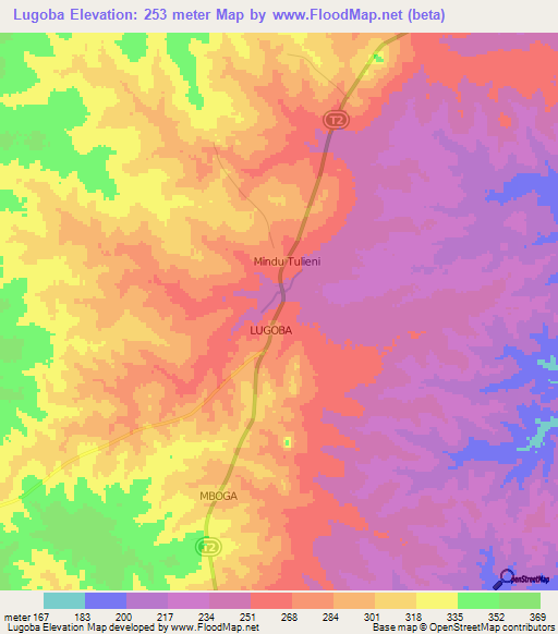 Lugoba,Tanzania Elevation Map