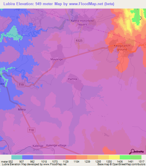 Lubira,Tanzania Elevation Map