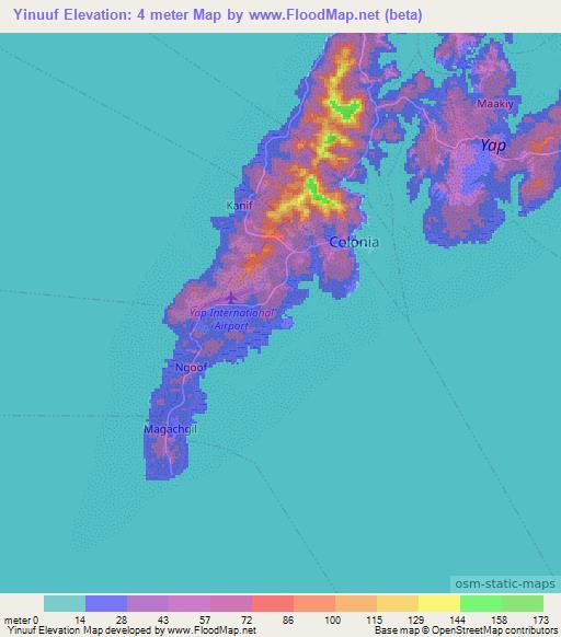 Yinuuf,Micronesia Elevation Map